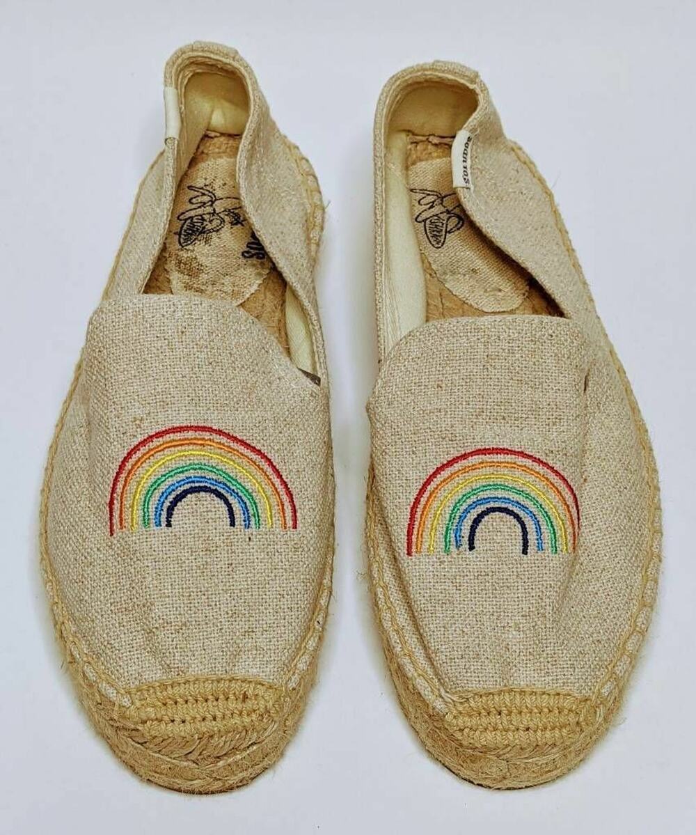 Soludos Womens Espadrille Loafer Flat Shoes Multicolor Pride Rainbow Slip On 7